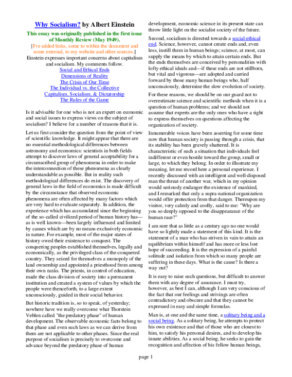 (PDF) Why Socialism? by Albert Einstein