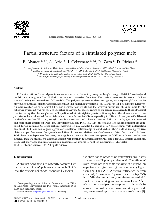 (PDF) Partial structure factors of a simulated polymer melt