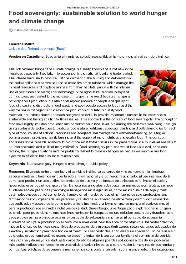 (PDF) Food sovereignty: sustainable solution to world hunger and ...