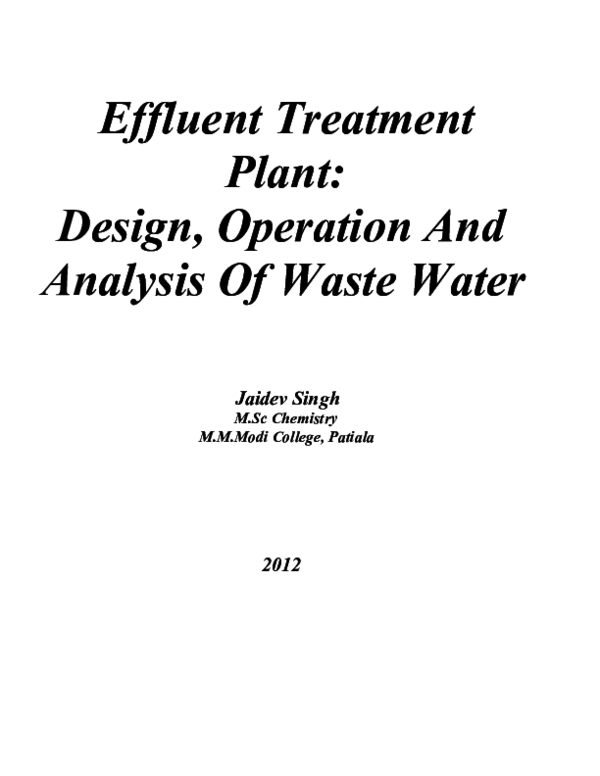  pdf effluent treatment plant design operation and analysis of waste