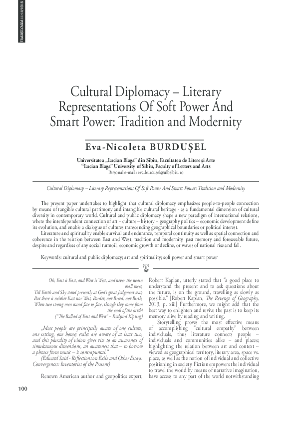 (PDF) Cultural Diplomacy -Literary Representations Of Soft Power And ...