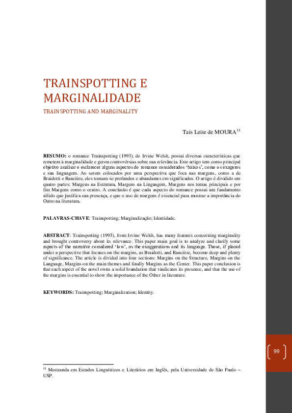 Pdf Trainspotting E Marginalidade Tais Moura Academia Edu