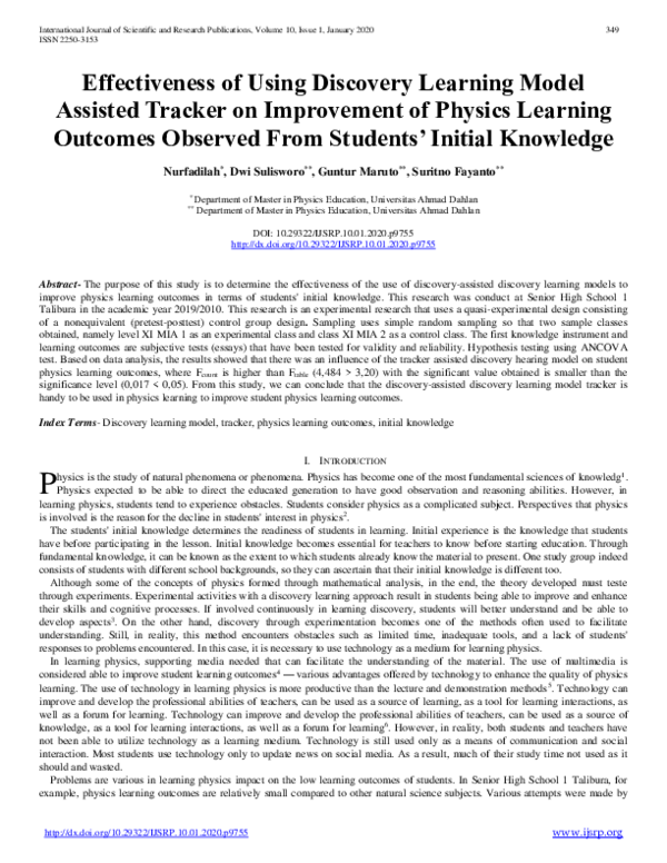 (PDF) Effectiveness of Using Discovery Learning Model Assisted Tracker ...