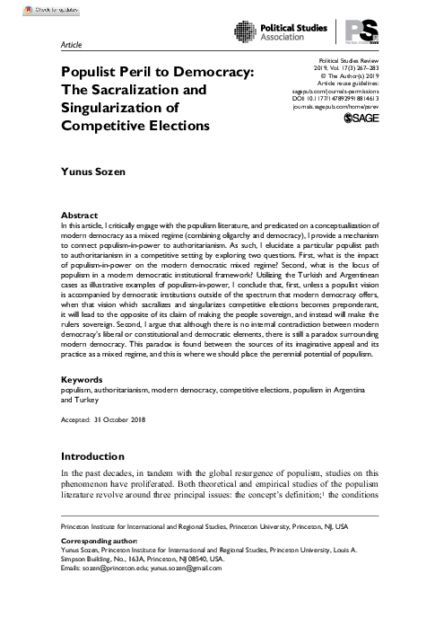 (PDF) Populist Peril to Democracy: The Sacralization and ...