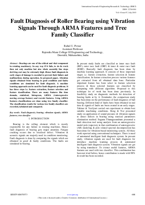 (PDF) IJERT-Fault Diagnosis of Roller Bearing using Vibration Signals ...