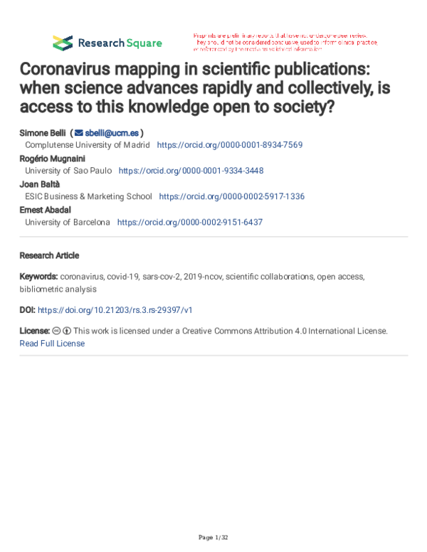 (PDF) Coronavirus mapping in scientific publications when science advances rapidly and