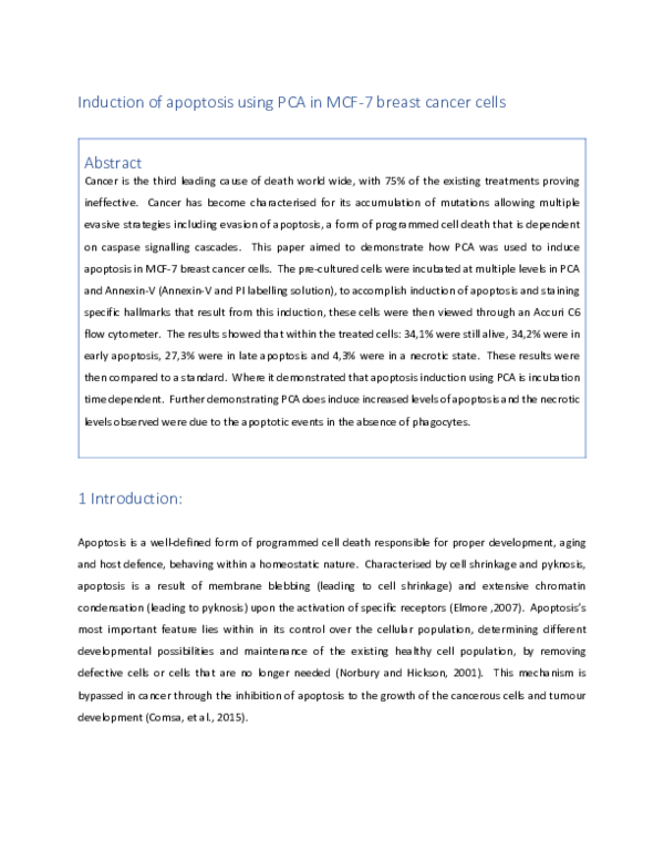 (PDF) Induction of apoptosis using PCA in MCF-7 breast cancer cells
