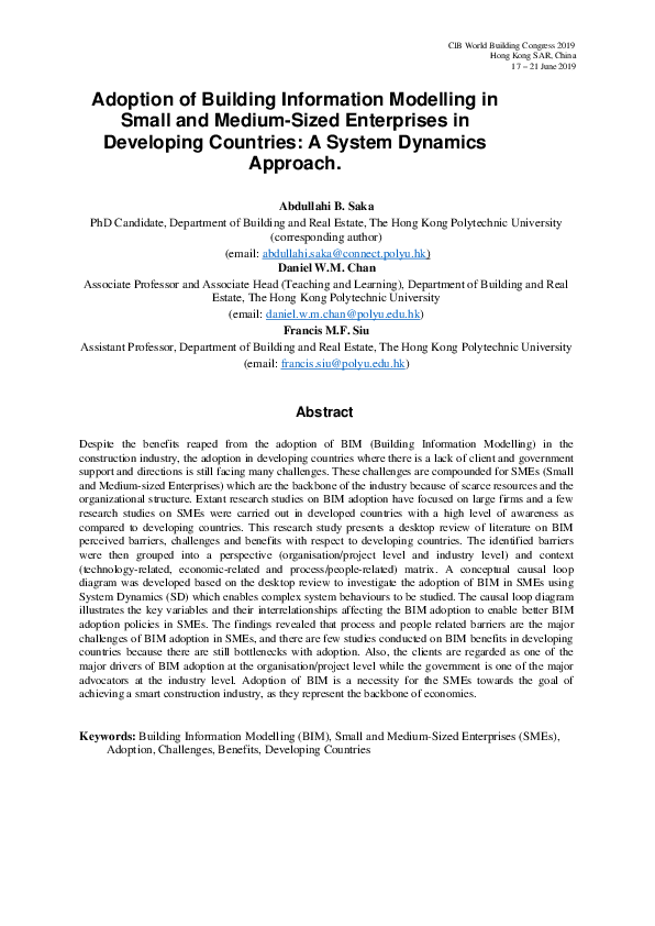 (PDF) Adoption of Building Information Modelling in Small and Medium ...