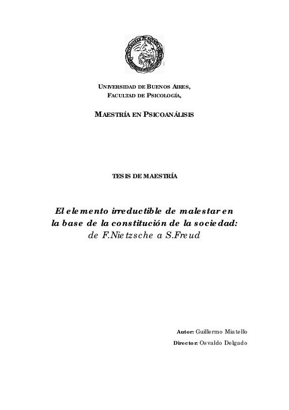  PDF El Elemento Irreductible De Malestar Tesis Guillermo Miatello 