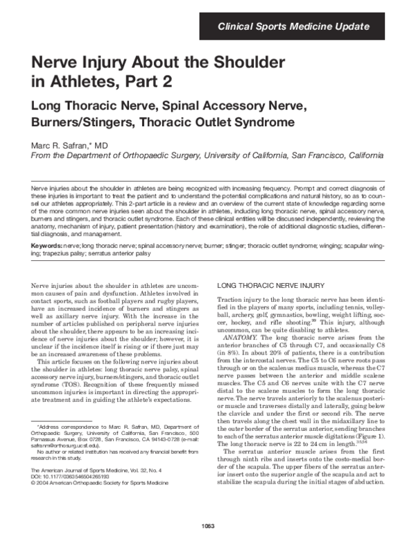 (PDF) Nerve Injury About the Shoulder in Athletes, Part 2 Long Thoracic