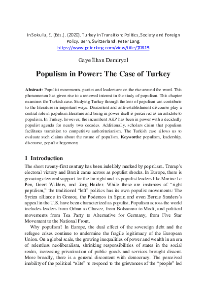 (PDF) Populism in Power: The Case of Turkey