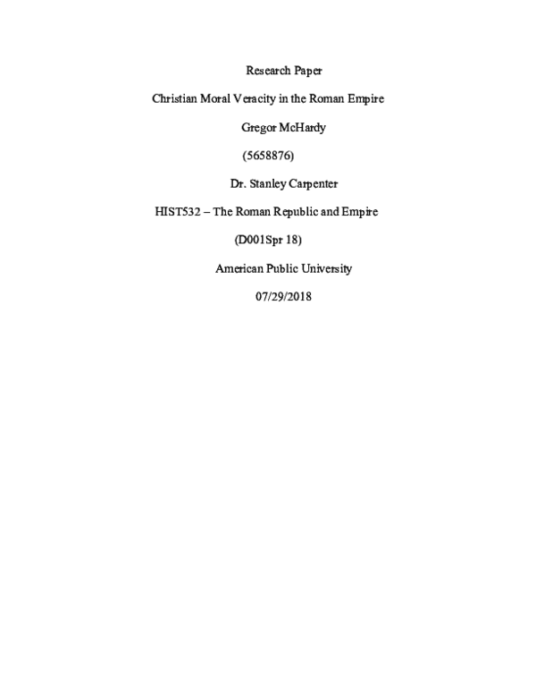 (DOC) Christian Moral Veracity in the Roman Empire