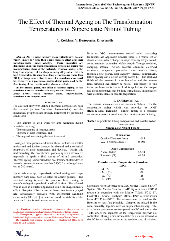 (PDF) The Effect of Thermal Ageing on The Transformation Temperatures ...