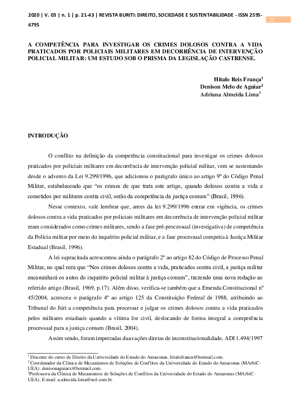 (PDF) A COMPETÊNCIA PARA INVESTIGAR OS CRIMES DOLOSOS CONTRA A VIDA ...