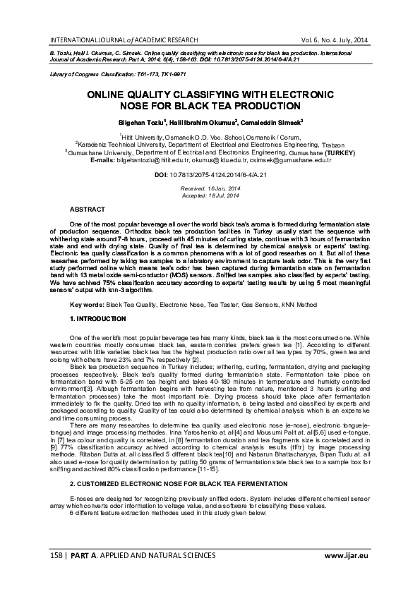 (PDF) Online quality classifying with electronic nose for black tea ...