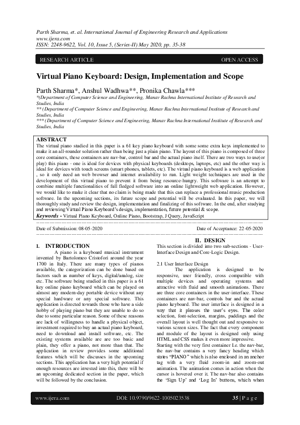 (PDF) Virtual Piano Keyboard: Design, Implementation and Scope