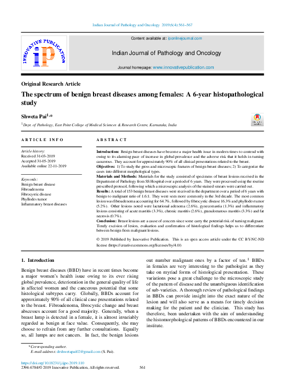 (PDF) The spectrum of benign breast diseases among females: A 6-year ...