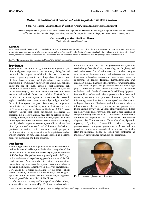 (PDF) Molecular basis of oral cancer A case report & literature