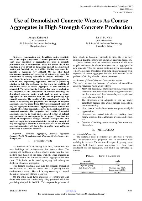 (PDF) IJERT-Use of Demolished Concrete Wastes As Coarse Aggregates in ...