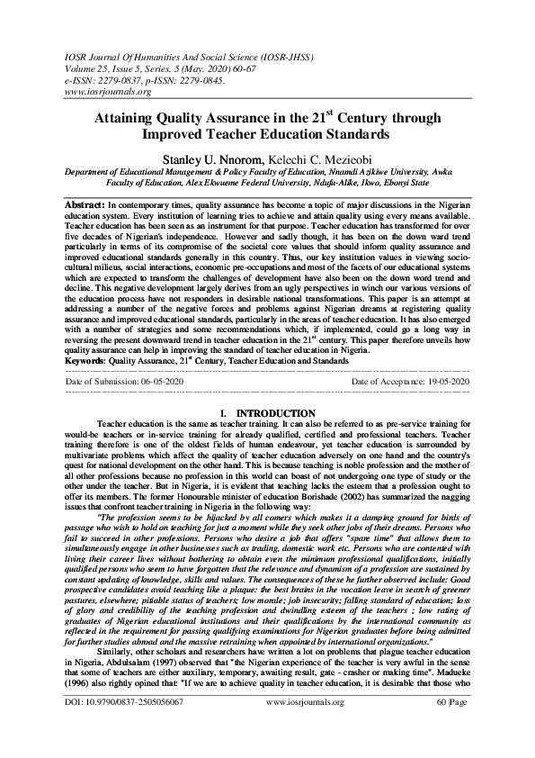 (PDF) Attaining Quality Assurance in the 21 st Century through Improved ...