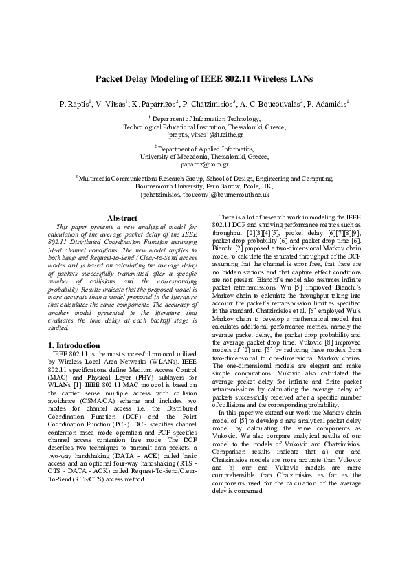 (PDF) Packet Delay Modeling of IEEE 802.11 Wireless LANs