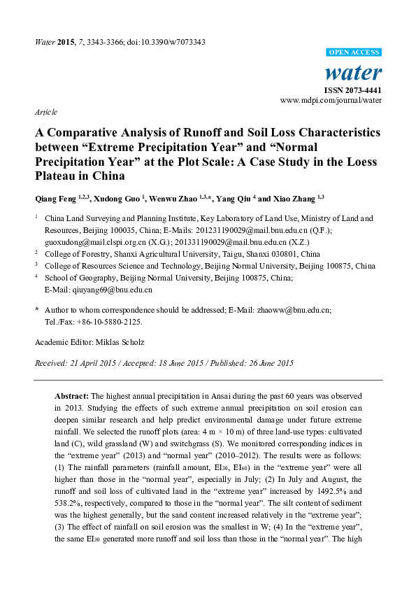 (PDF) A Comparative Analysis of Runoff and Soil Loss Characteristics ...