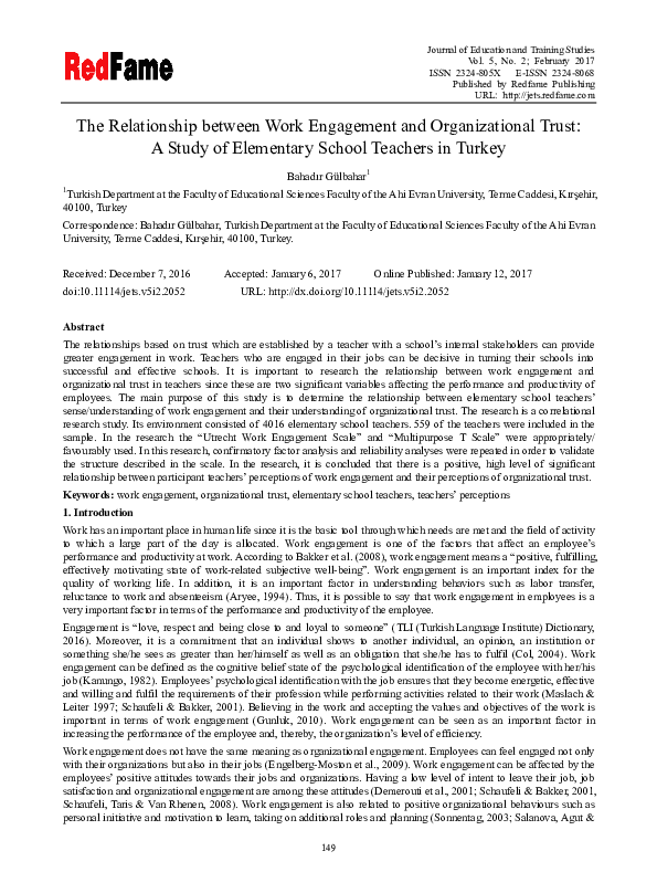 (PDF) The Relationship between Work Engagement and Organizational Trust ...