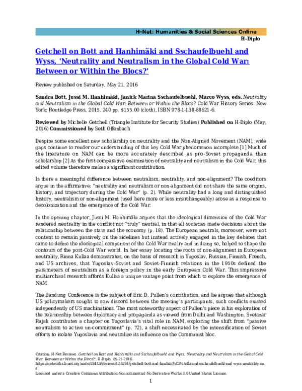 (PDF) Neutrality and Neutralism in the Global Cold War: Between or ...