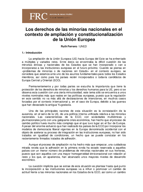 (PDF) Los derechos de las minorías nacionales en el contexto de