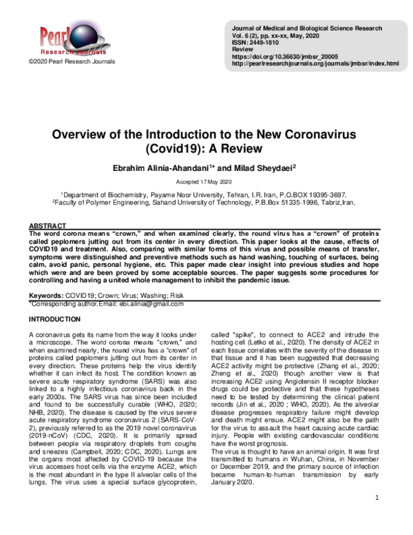 (PDF) Overview of the Introduction to the New Coronavirus (Covid19): A ...