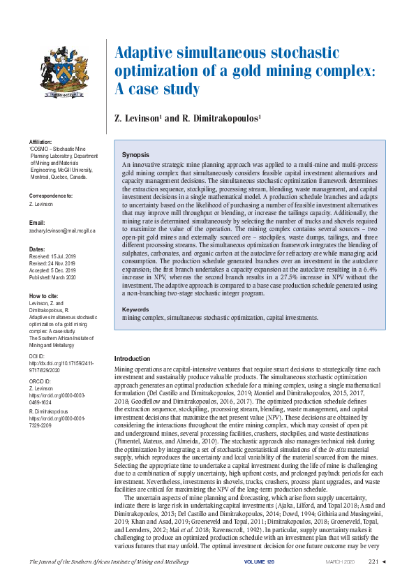 Pdf Adaptive Simultaneous Stochastic Optimization Of A Gold Mining