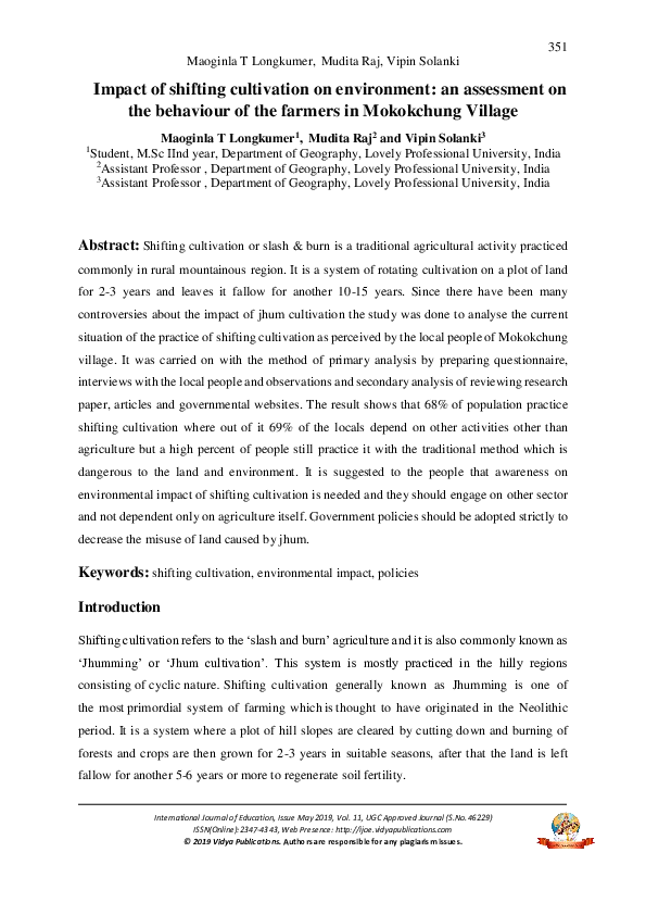 (PDF) Impact of shifting cultivation on environment: an assessment on ...