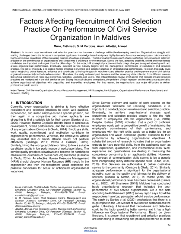 (PDF) Factors Affecting Recruitment And Selection Practice On ...
