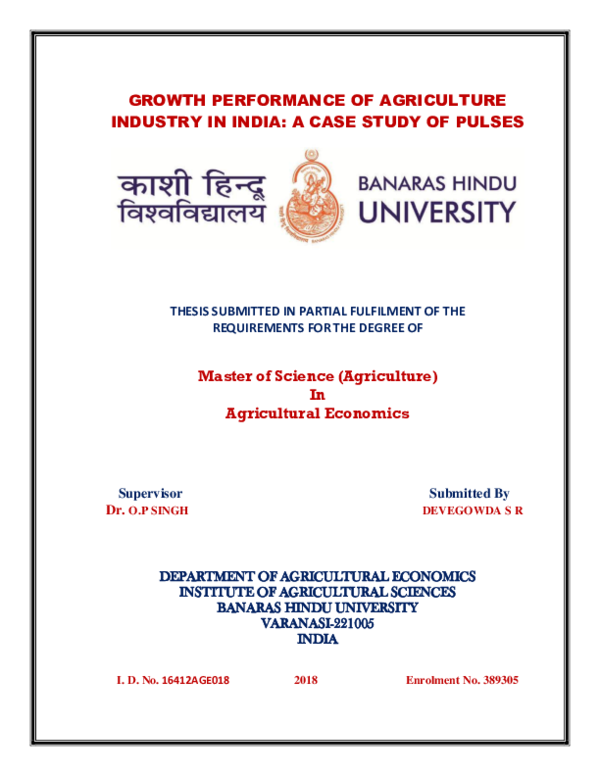 (PDF) GROWTH PERFORMANCE OF AGRICULTURE INDUSTRY IN INDIA: A CASE STUDY ...