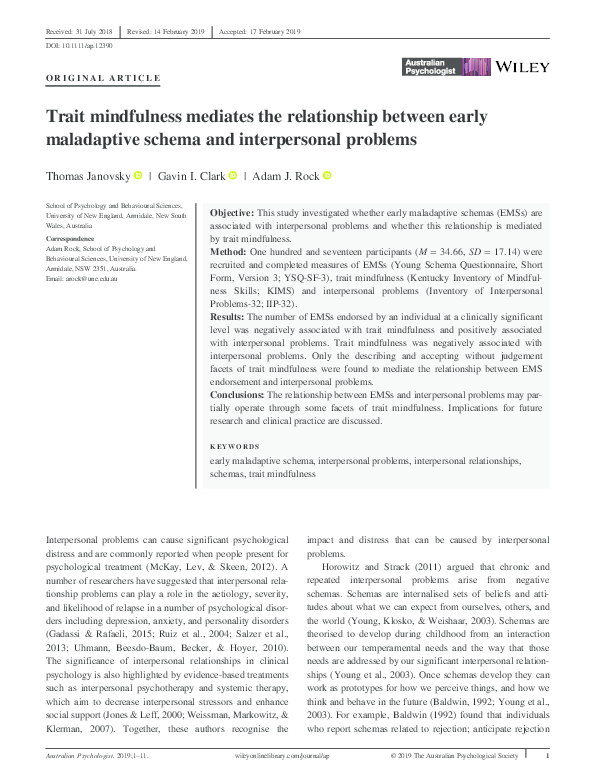 (PDF) Trait mindfulness mediates the relationship between early ...