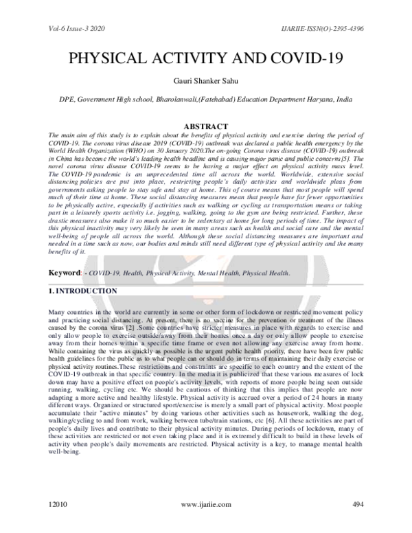 (PDF) PHYSICAL ACTIVITY AND COVID 19