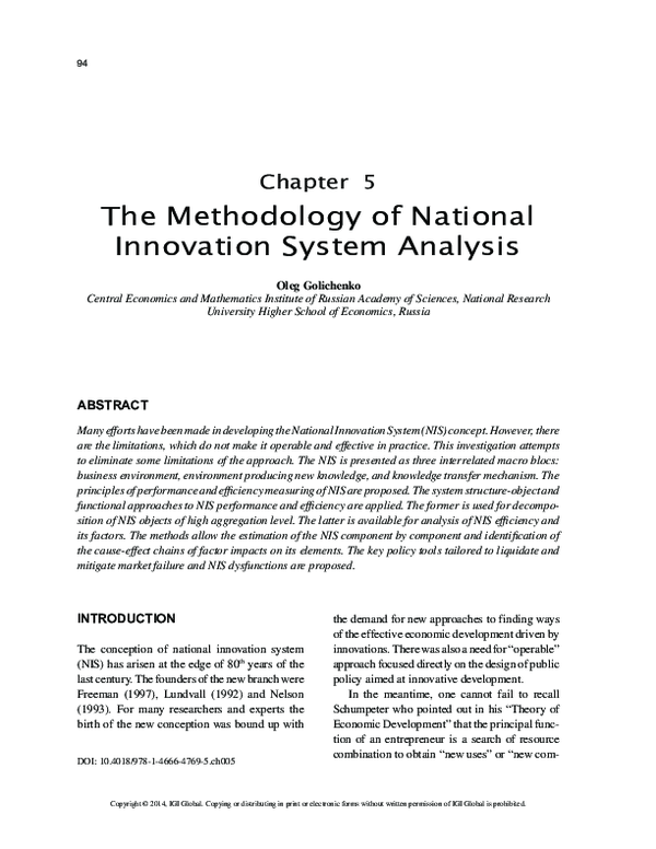 (PDF) The Methodology of National Innovation System Analysis