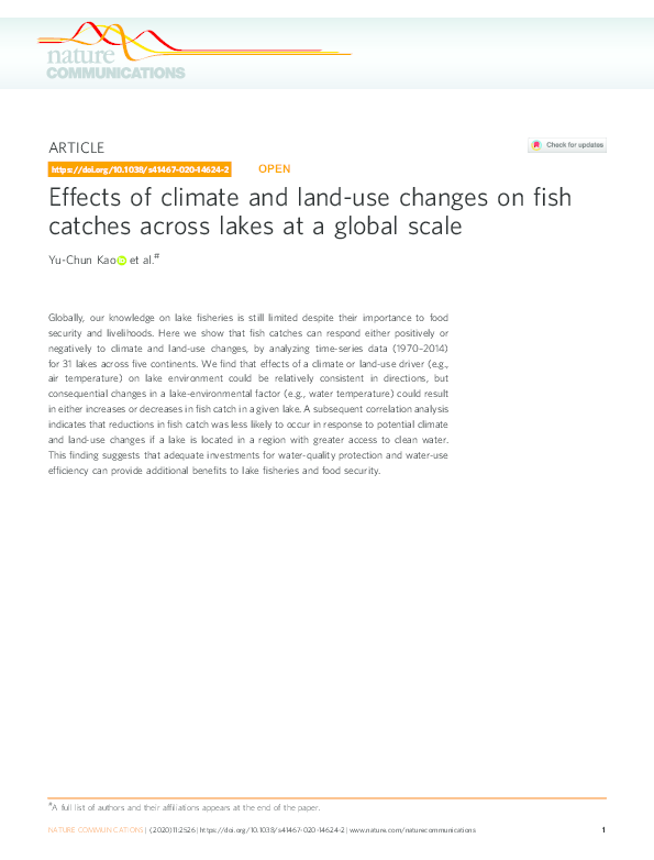 (PDF) Effects of climate and land-use changes on fish catches across ...