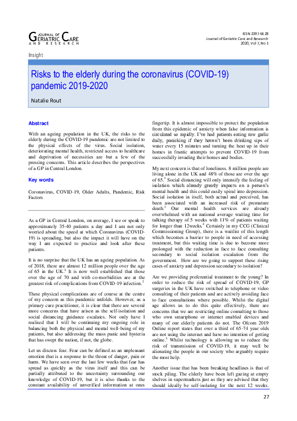 (PDF) Risks to the elderly during the coronavirus (COVID-19) pandemic ...