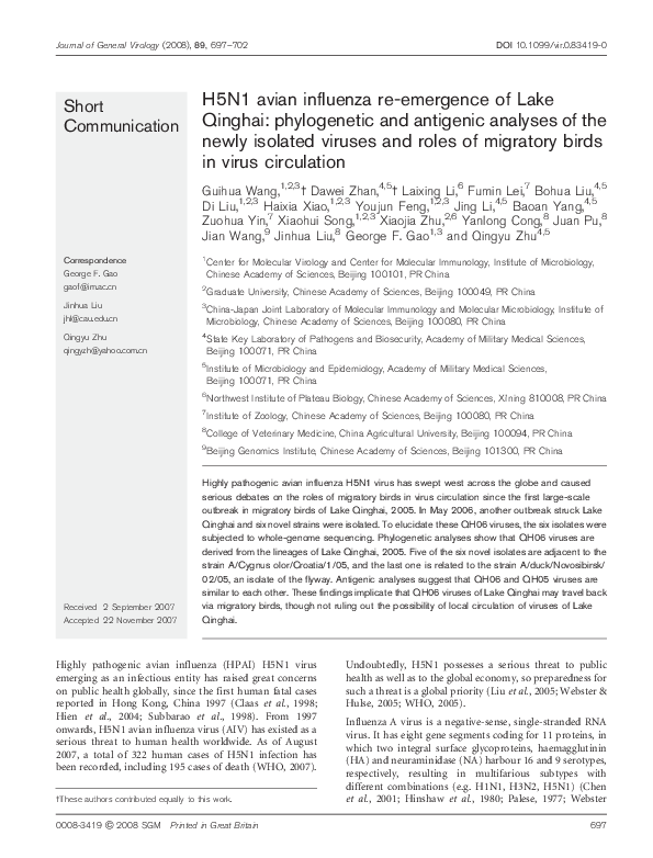 (PDF) H5N1 avian influenza re-emergence of Lake Qinghai: phylogenetic ...