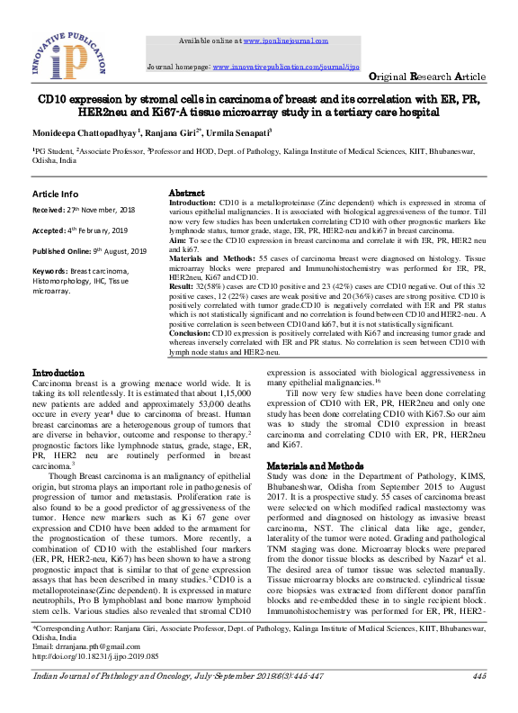 (PDF) CD10 expression by stromal cells in carcinoma of breast and its ...