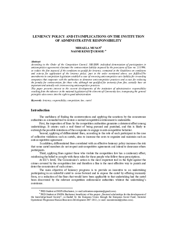 (PDF) LENIENCY POLICY AND ITS IMPLICATIONS ON THE INSTITUTION OF ...