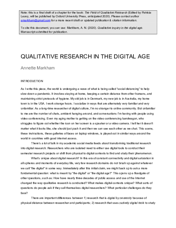(PDF) QUALITATIVE RESEARCH IN THE DIGITAL AGE