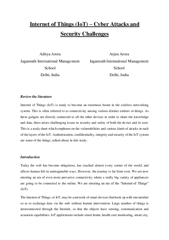 (PDF) Internet of Things (IoT) – Cyber Attacks and Security Challenges