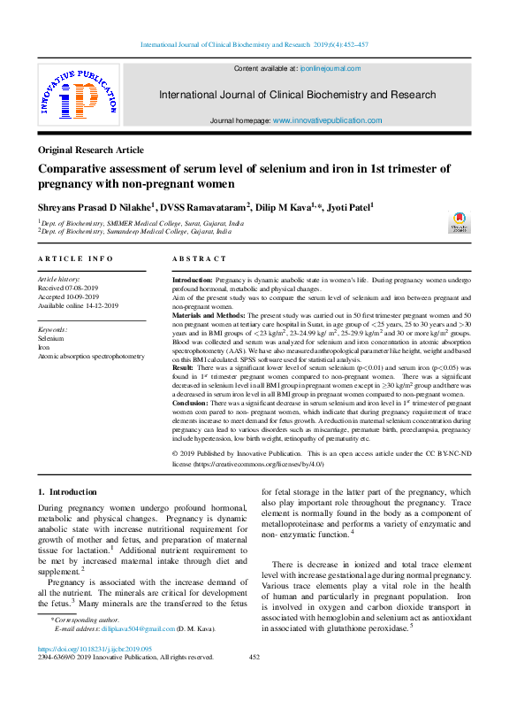 (PDF) Comparative assessment of serum level of selenium and iron in 1st ...