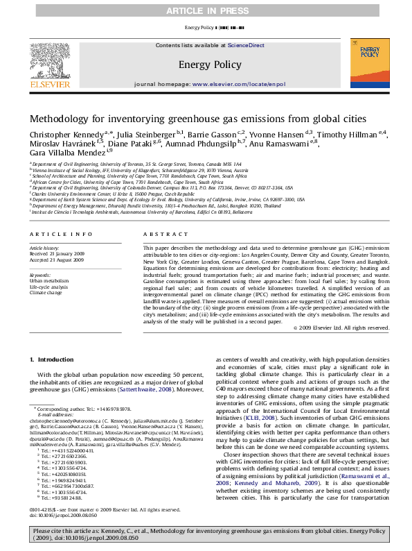 (PDF) Methodology for inventorying greenhouse gas emissions from global ...