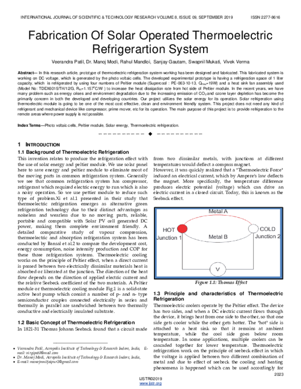 solar refrigeration using peltier effect