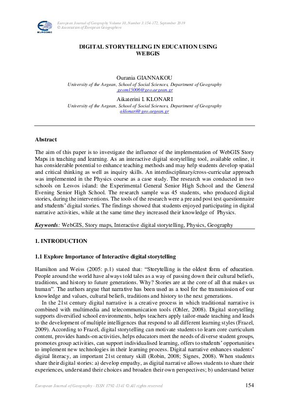 (PDF) DIGITAL STORYTELLING IN EDUCATION USING WEBGIS