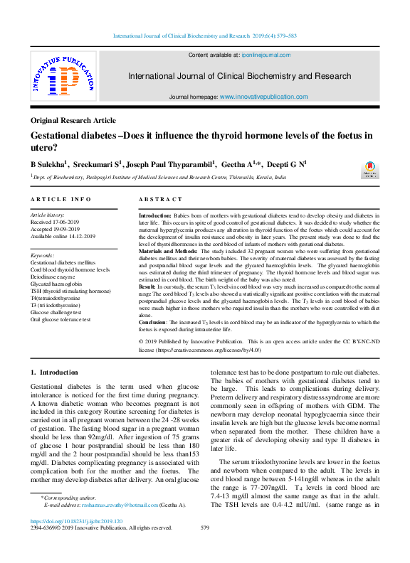 (PDF) Gestational diabetes –Does it influence the thyroid hormone ...
