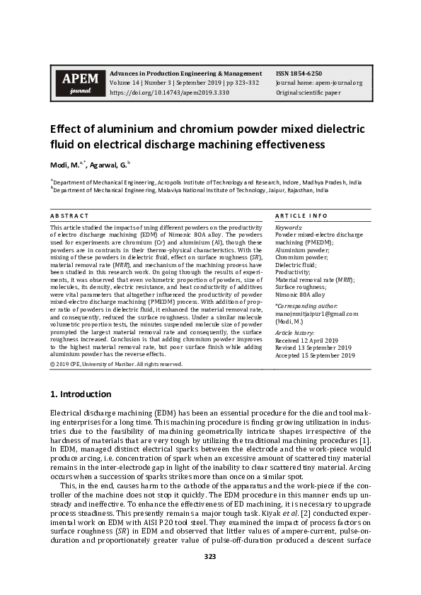 (PDF) Effect of aluminium and chromium powder mixed dielectric fluid on ...